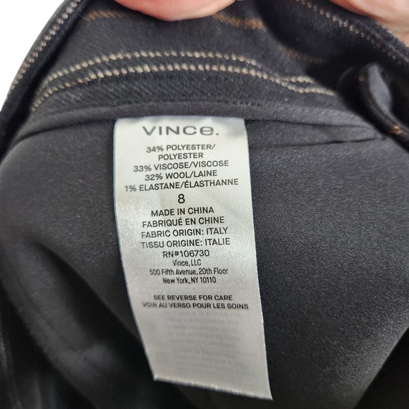 VINCE Pants‎ Womens 8 Black Brown Pinstripe Wide Leg Dress Trousers Work Wool - Picture 11 of 13